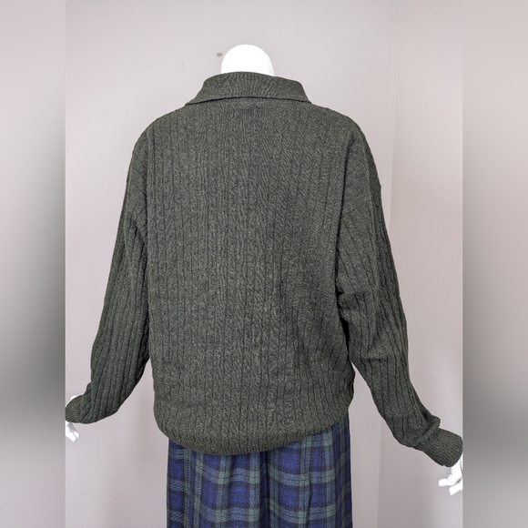 Vintage 90s West Coast Wool Cable Knit Sweater Olive Green Oversized Grandpa Sty - Picture 2 of 11